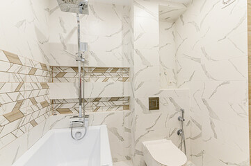 interior apartment room bathroom, sink, decorative elements, toilet