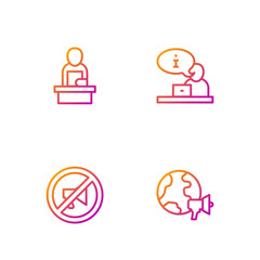 Set line World news, Censored stamp, Breaking and Television report. Gradient color icons. Vector