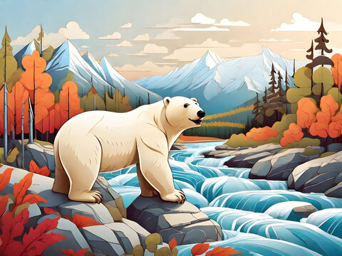 Polar Bear on the River Bank