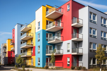 The new apartment building is painted in bright colors