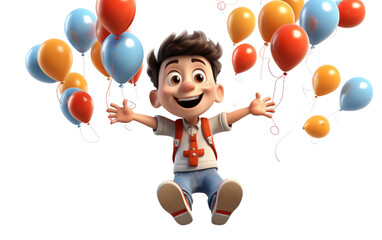 Fototapeta na wymiar Boy Juggling Blue And Orange Balloons 3D Character Isolated on Transparent Background PNG.