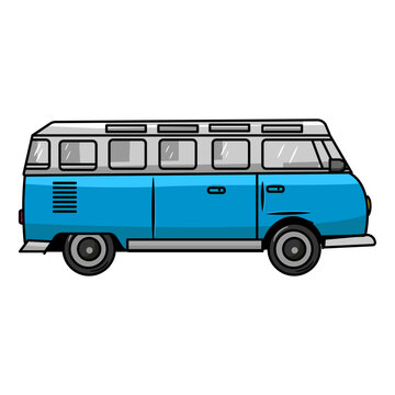 Blue bus illustration. Print for a T-shirt. Retro style