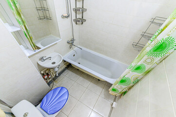 interior apartment room bathroom, sink, decorative elements, toilet