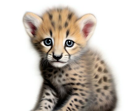 digital render of a cute baby cheetah cub isolated on white background