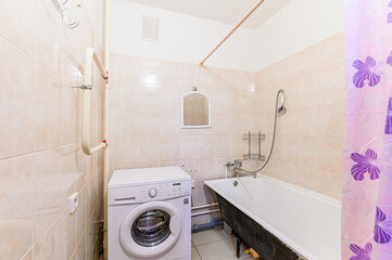 interior apartment room bathroom, sink, decorative elements, toilet