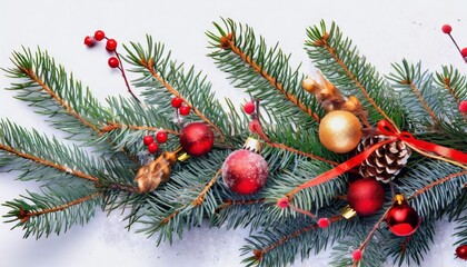 Fototapeta na wymiar christmas tree branch with christmas decorations