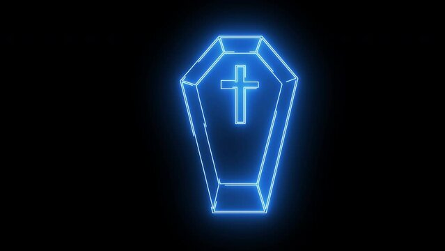 Animated wooden coffin icon with neon saber effect