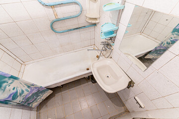 interior apartment room bathroom, sink, decorative elements, toilet