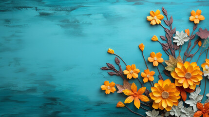 Fototapeta na wymiar Flowers on a turquoise background