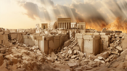 Fototapeta premium destruction of holy Jewish temple in ancient history, mourning day tish. Generative Ai
