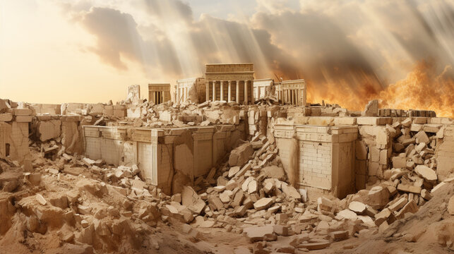 destruction of holy Jewish temple in ancient history, mourning day tish. Generative Ai