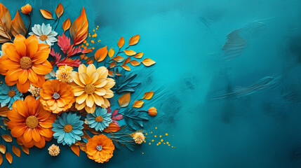 Obraz premium Flowers on a turquoise background