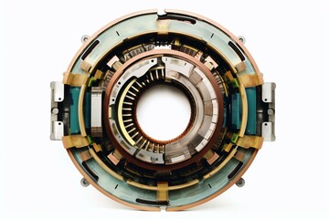 Cross-section of electric motor's stator, displayed on a white background. Generative AI