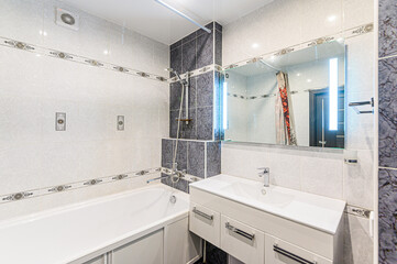 interior apartment room bathroom, sink, decorative elements, toilet