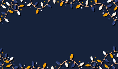 Bannière de guirlandes de Noël pour les fêtes de fin d'année - Cadre festif pour célébrer les fêtes - Éléments vectoriels festifs éditables - Ensemble d'ampoules lumineuses et modernes - Arrière-plan - obrazy, fototapety, plakaty
