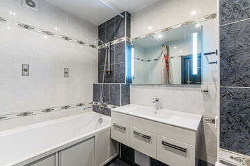 interior apartment room bathroom, sink, decorative elements, toilet