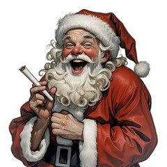 Happy Santa Claus smoking a joint. (There is another version of Santa Claus with a smoking joint. Check it.) © Tom Bird