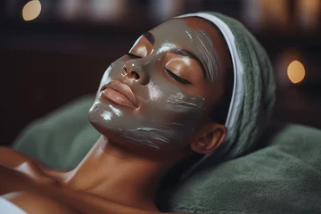Keuken spatwand met foto A dark-skinned woman in the beautician's office will receive a spa treatment for her face © Maksymiv Iurii