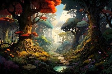 Magical forest with tree