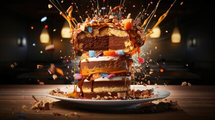  a cake with a lot of candy on top of it.  generative ai