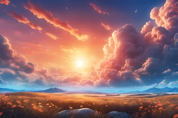 Zelfklevend Fotobehang Wonderful and dreamy sky and sunset. Generative AI  © 석현 이