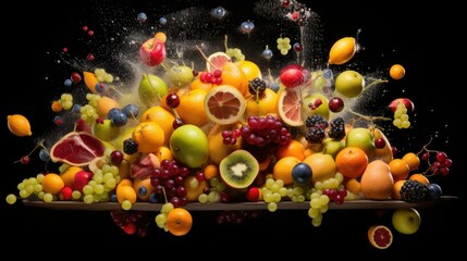  a bunch of fruit that is falling out of a box.  generative ai