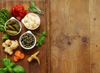 pickled vegetables - cucumbers, onions, corn