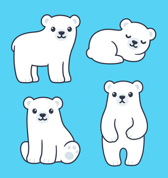 Cute cartoon polar bear cubs drawing set