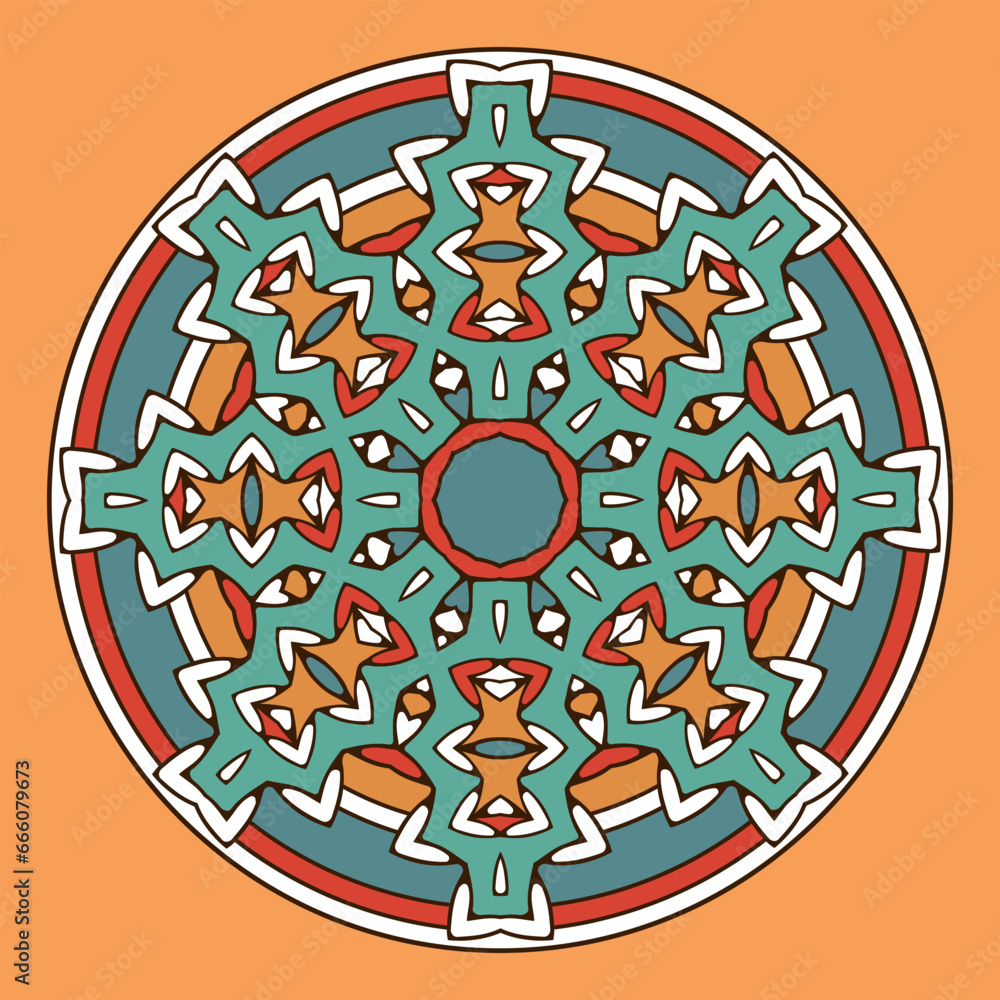 Poster an original fairy-tale mandala with intertwining multi-colored patterns. vector illustration