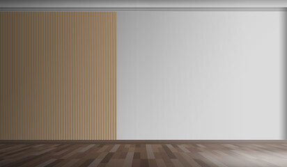 modern interior design empty room with wooden slats wall panel  mock up vector illustration