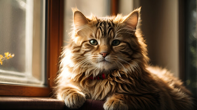 Cute Cat orange brown funny with beautifull flowers glow 2