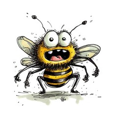 crazy bee sketch caricature stroke doodle illustration vector hand drawn mascot clipart