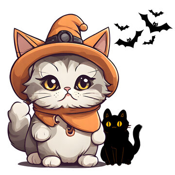 halloween cat wearing orange witch hat clip art preview