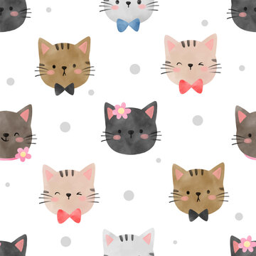 Seamless face cat For Greeting card Clothing kids Fabric