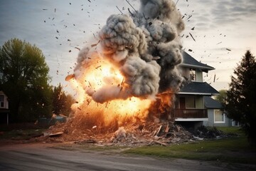 Devastating explosion destroys house. Generative AI