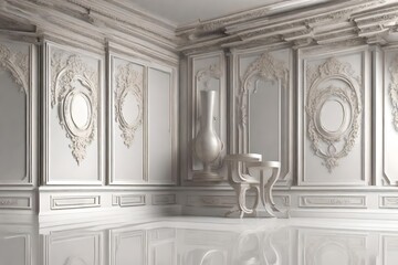 3D wallpaper classic interior wall with mouldings Digital illustration 