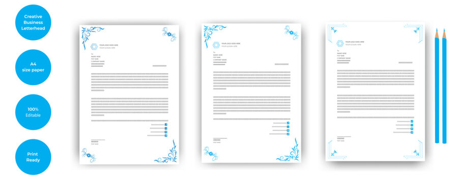  Letterhead corporate creative business company minimal clean unique template design. letterhead Colorful  blue design stationary project. Multipurpose letterhead abstract, elegant - Powered by Adobe