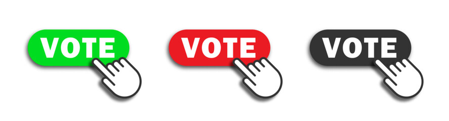 Hand pressing vote button. Vector illustration