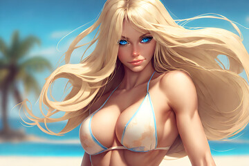 woman in bikini on beach.Generative AI