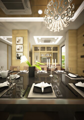 3d render illustration Designed to add the space next to the house to be a dining room.