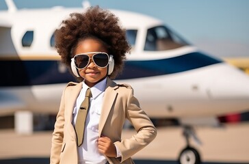 8 year old African boy in pilot costume - portrait