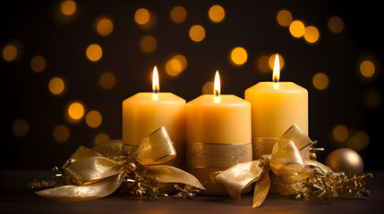 Obraz na płótnie Canvas Christmas candle and golden decorations