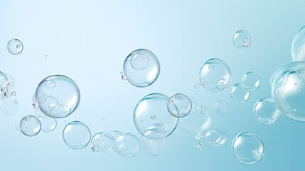  a group of bubbles floating in the air on a blue background.  generative ai - obrazy, fototapety, plakaty