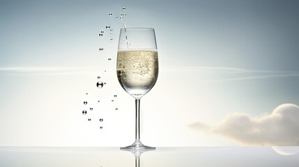  a glass of champagne with bubbles in the air and bubbles coming out of it.  generative ai