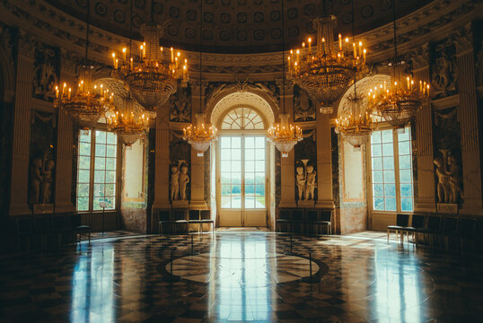 Beautiful vintage interior Barocco rococo style in the Benrath Castle. Dusseldorf, Germany. September 2, 2023