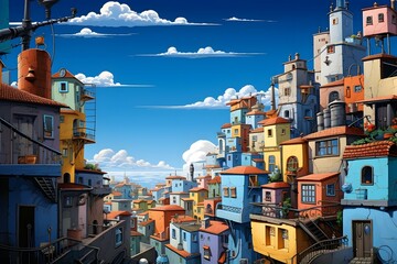 cartoon colorful city building