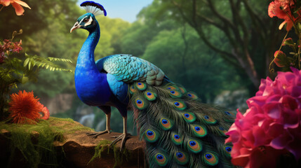 Fototapeta premium Regal Peacock in Natural Habitat