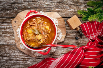 Traditional russian sour cabbage soup