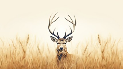  a painting of a deer in a field of tall grass.  generative ai