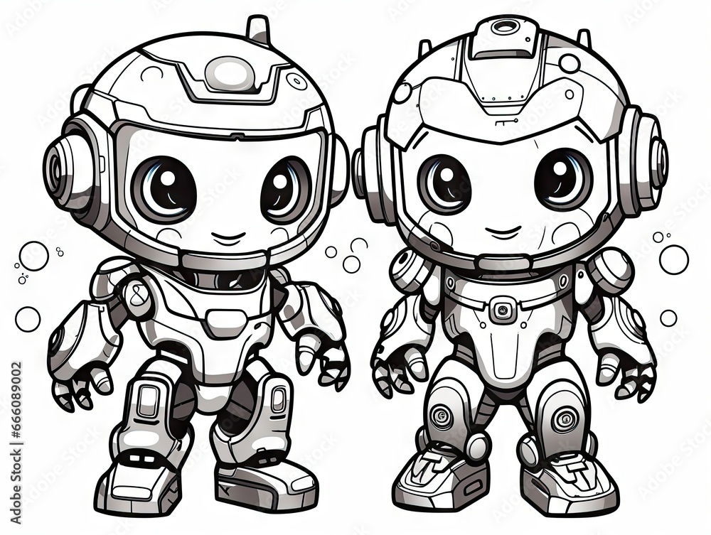 Poster a couple of robots that are standing next to each other. generative ai
